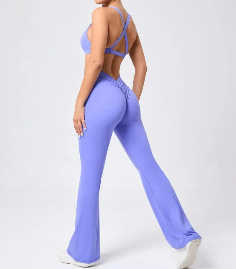 Women's Seamless Yoga Sets Brushed Fabric Flared Hip-Lifting Pants Cross Beauty Back Bra Suits Gym Workout Fitness Training Sets
