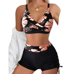 Women's Two-Piece Swimsuit Cross Strap Backless Bikini Floral Print Sports Fit Bodycon Polyester Fabric Swimming Water Sport