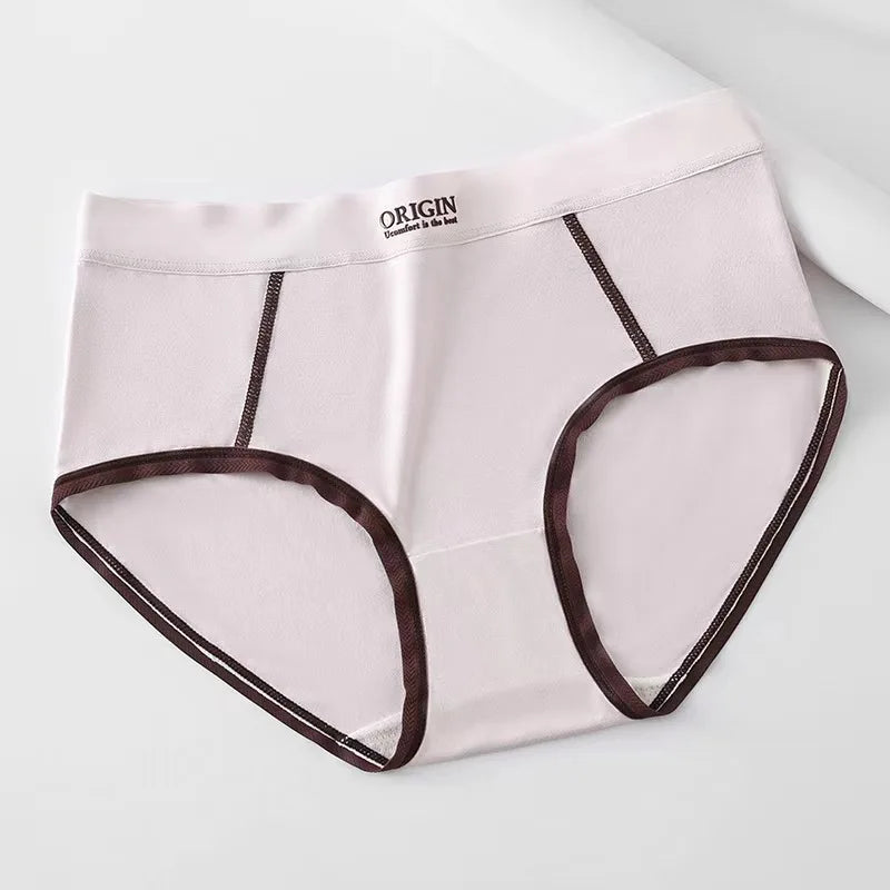 Simple Versatile Color Contrast Ladies Mid Waist Skin Friendly Panties Summer Breathable Cotton Crotch Soft Comfortable Briefs