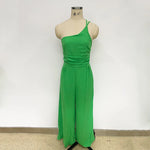 Foridol Waist Folds Backless Double Strap Casual Wide Leg Jumpsuit Long Pants Green 2025 New Female LooseJumpsuit