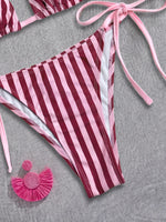 Sexy Pink Striped Micro Bikini 2026 Women Halter Push Up Bra Tie Side Thong Swimsuit Beach Bathing Suit Holiday Swimwear Biquini