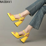 NASBAVI Women Patent Leather Sandals Super Chunky High Heeled Ankle Buckle Shoes Platform Summer Thick Heel Sandal Ladies 35-43