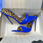 10cm Heeled Mules Candy Color Pointed Open Toe 12cm High Stiletto Heels Summer Party Dress Women's Slippers royal blue 12cm
