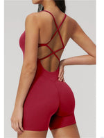 Summer New Hollow Open Back Criss Cross Yoga Jumpsuit Women Outdoor Solid Sleeveless Hip Lifting Pleate Sports Fitness Suits
