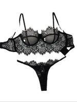 Ladies Sexy Lace Underwear Set Lace Flower Embellished Bra And G-string Sexy Feminine Briefs for Women