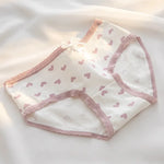1 Pack Women's Cute Lace Trim Cotton Underwear Bow & Heart Print Briefs Sweet Style Lingerie M-XL Breathable Daily Panty
