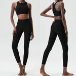 Yoga Set 2 Pieces Women's High Waisted Leggings Sports Vest Exercise Clothing Workout Outfits Fitness Sportswear Gym Tracksuit