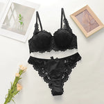 fashion Black bow lace thong set solid color daily 2-piece set sexy underwear set push up bra set B1111