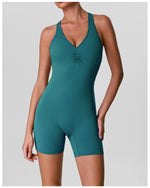 Cross Back V-neck Short Yoga Jumpsuit Women Quick Drying Solid Sleeveless Sports One Piece Suit Outdoor Recreation Bodysuits