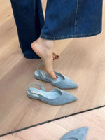 Concise Pointed Toe Square Low Heels Women Sandals Elegant Slingbacks Banquet Party Mule Shoes 2026 New