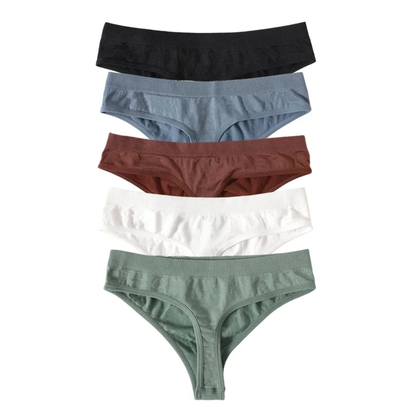 5Pcs/SetWomen Panties Low Rise G-String Thongs Seamless Underwear Female Underpants Sexy Lingerie Solid Color Bottom M-XL