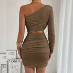 Fashion Sexy Dress Slanted Collar Single Shoulder Sleeves Hollow Slim Fit Sexy Dresses Skinny Slim Elegant Party Mini Dresses