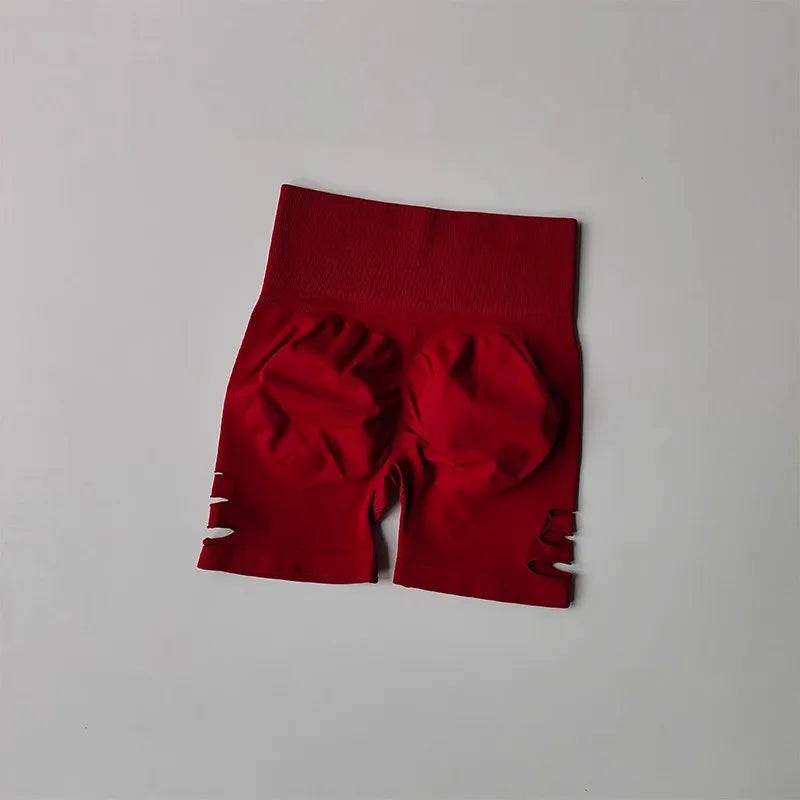 Women's High-Waist Yoga Fitness Shorts Peach Hip Lifting Perforated Elastic Breathable Three-Quarter Length Sporty Shorts