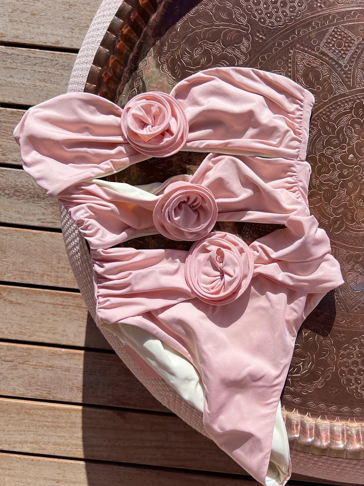 DEKA One Piece Swimsuits Women's Sexy Pink 3D Flower Swimwear Female Cut Out Monokini Bathing SwimmingWomen Bathers Swim