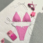 Red Plaid String Halter thong Micro Bikini for Women Mini Swimwear Lace-up Sexy Swimsuit Bathing Suit Triangle Bikinis Sets 2026