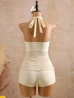 Sexy Beige Two Piece Bikini Set 2026 Women Metal Sun Ornament Mesh Tank Top High Waist Swimsuit Holiday Bathing Suit Swimwear