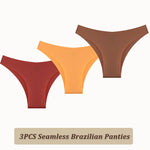 3PCS Seamless Panties Ultra-thin Brazilian Maillard panties Women Ice Silk Underwear Sexy Panty Low Waist G-string Female Solid