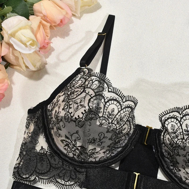 Two-piece Women's Set G-string Transparent Underwear Lolita Romantic Lingeries Set Sexy Bra and Panties Sets Lingerie for Woman