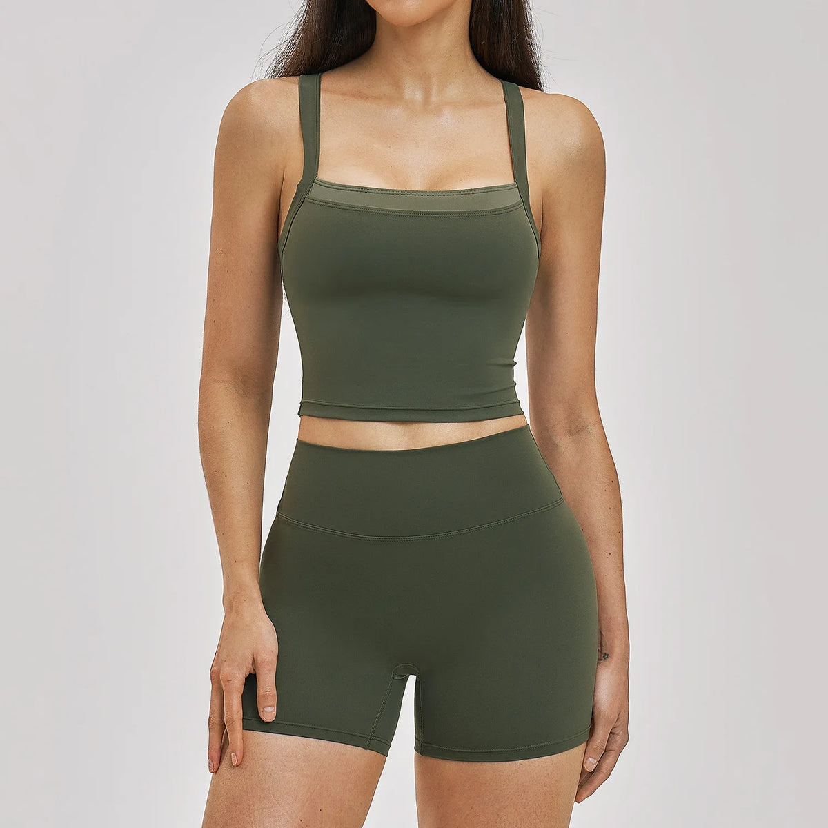 Naked Yoga Suit Workout Clothes Women Back Cross Shockproof Slim Sports Tank Top High Waist Short Fitness Suit Athletic Wear