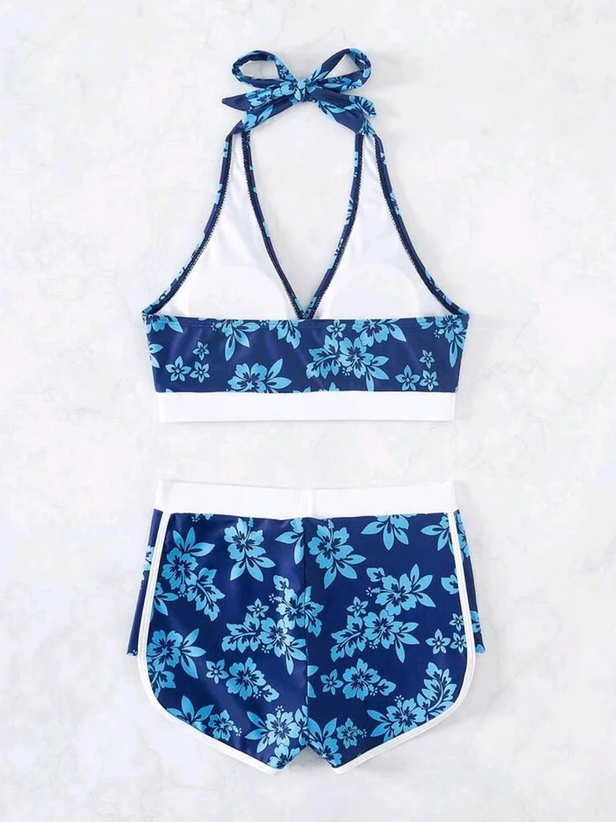 2026 Halter Sporty Bikinis Printed Swimsuit Women High Waist Shorts Swimwear Female Bathers Bathing Swimming Swim Suit Beachwear