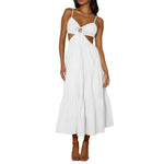Spaghetti Strap Vacation Long Dress For Women Summer 2025 Fashion Elegant Sleeveless Backless Hollow Out Vestidos Party Dresses