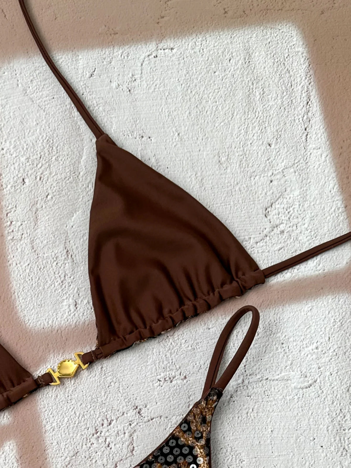 Shiny Sequin Coffee Leopard Print Bikini Set Women Halter Push Up Bra Triangle Swimsuit 2026 Beach Bathing Suit Holiday Swimwear