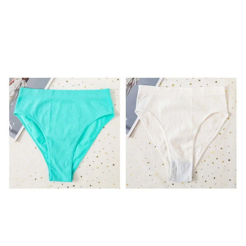 2Pcs/Set Seamless Panties High Waist Briefs Women High Leg Cut Panties Female Underpants Sexy Lingerie Solid Color Underwear S-L