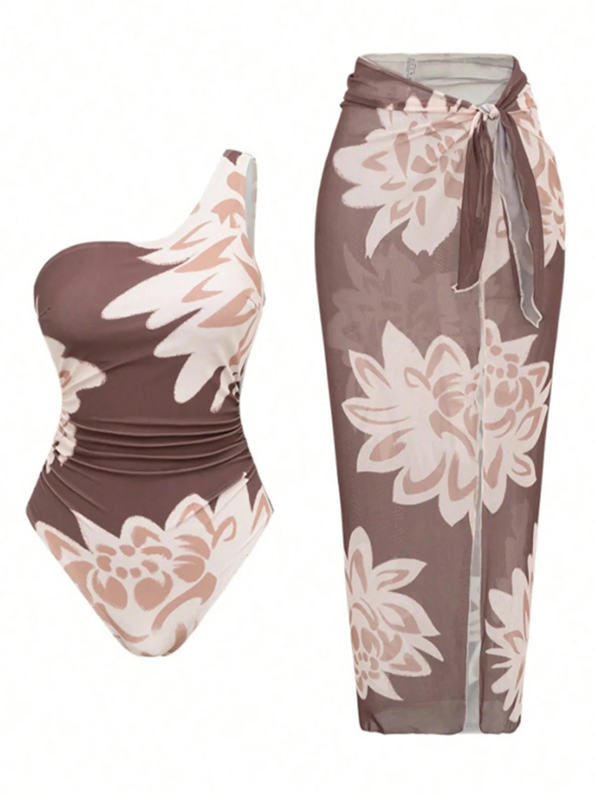 S - XL New With Skirt Printed One Shoulder Women Swimwear One Piece Swimsuit Female High Leg Cut Bather Bathing Suit Swim V8017