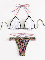 Floral Print Halter Ruffle Frilled Bikini Women Thong Swimwear Female Swimsuit Two-pieces Bikini Set Bathing Suit Swim Beachwear