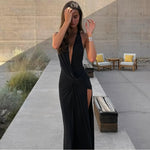 Temperament Halter Neck Party Dresses Women Sexy Deep V-neck Backless Package Hip Slit Dress Hot Girls Club Banquet Vestidos