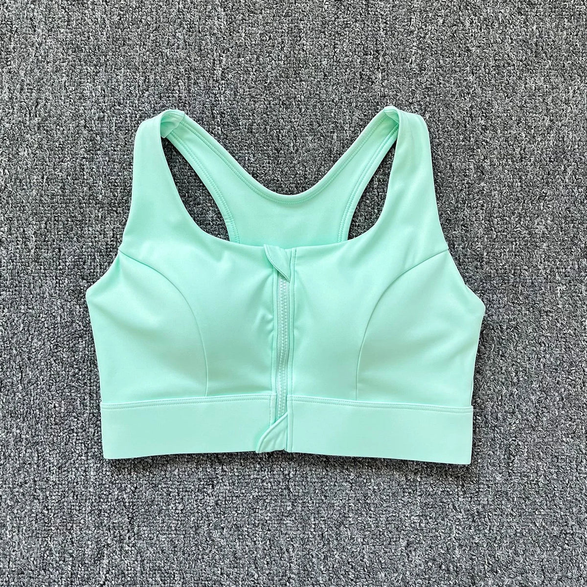 2026 NewFront Zipper Adjustment High Strength Shockproof Gathered Sexy Cross Back Workout Sports Bra For Women