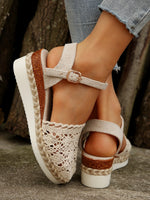 Hollow Fabric Roman Shoes Summer Travel Round Head Wedge Toe Fashion Sandals Comfortable Thick-sole Women's Shoes 2026