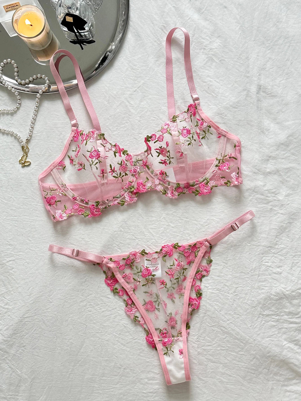 Sexy Sheer Lingerie Set Embroidery Transperant Pornostar Lenceria Sensual Mujer Seducive Conjunto Ropa Interior Set Intimo Lace