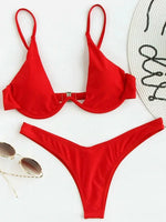 High Cut V-bar Underwired Bikini Women Swimsuit Female Micro Thong Swimwear Two-pieces Bikini Set Push Up Bathing Suit Swim Lady