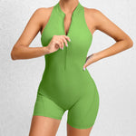 2026 Pad Sleeveless Deep V Exercise Gym Yoga Set One Piece Jumpsuit Women Sport Workout Fitness Scrunch Shorts Active Wear XP301