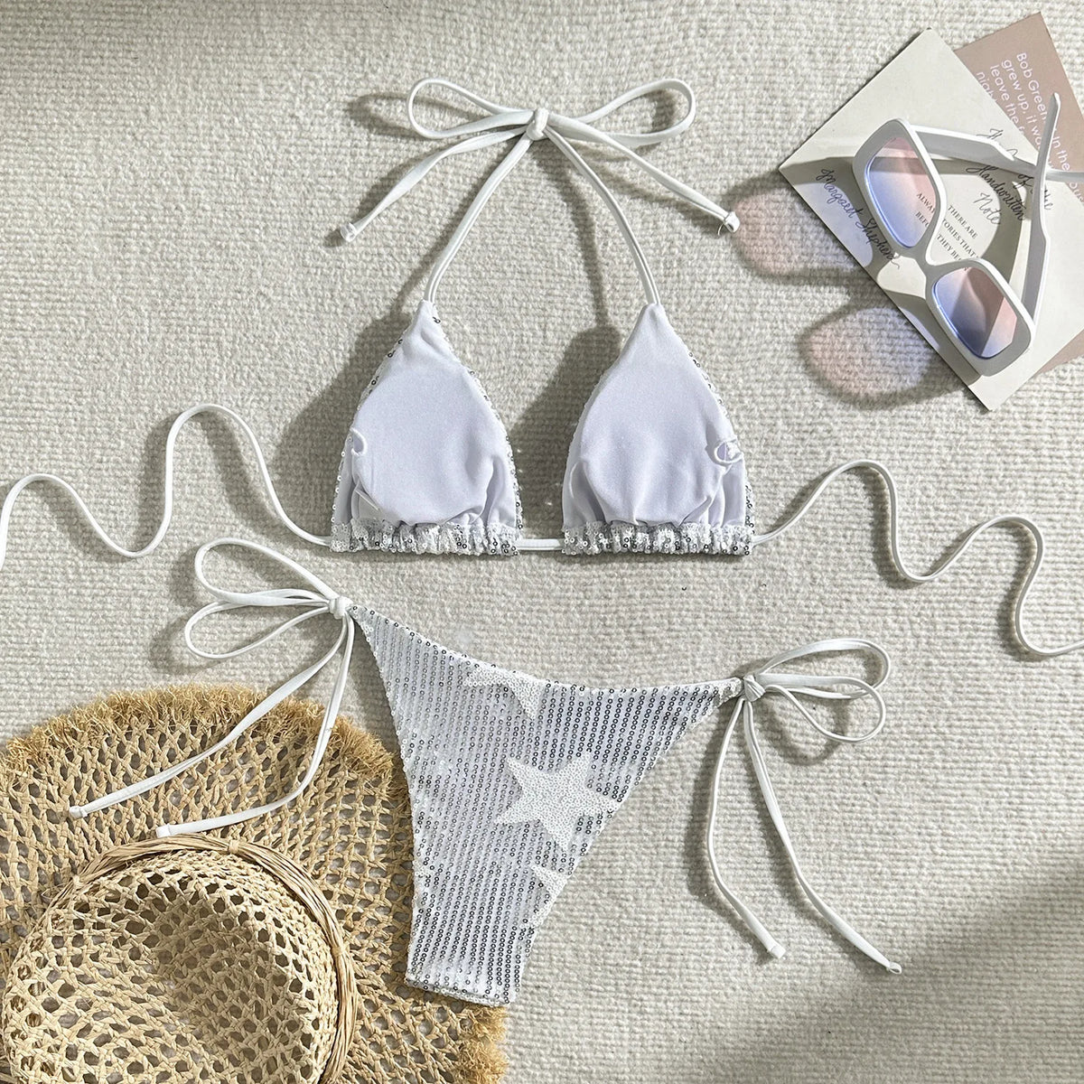 Sparkling Star Sequins Halter Bikini Women Swimsuit Female Swimwear Two Pieces Bikini Set Brazilian Bathing Suit Swim Beachwear