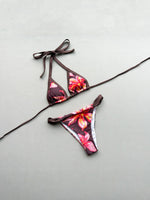 Boho Style Women's Floral Print Swimsuit Sexy Backless Lace-up Swimwear Push Up Thong Bathing Suit Female Bikini Set Beachwear
