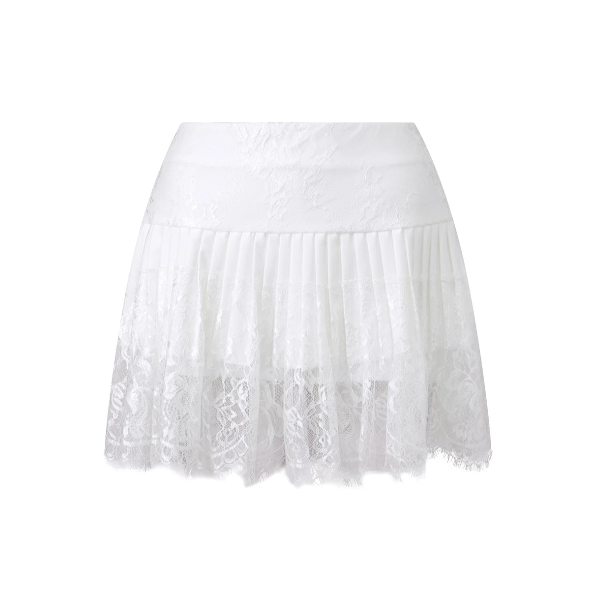 Women Solid Color Patchwork Lace Mini Skirt High Rise A-line Short Pleated Skirts Casual Summer Streetwear