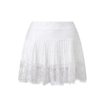 Women Solid Color Patchwork Lace Mini Skirt High Rise A-line Short Pleated Skirts Casual Summer Streetwear
