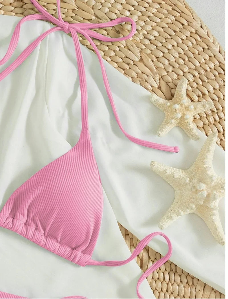 Sexy Women's Swimsuit Micro Bikinis Set Female Summer Beach Halter Neck Swimwear Mini Thong Bathing Suit for Woman Wear