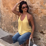 FDYOUI Woman Clothing Halter Neck Backless Camisoles Streetwear 2026 Summer Girls Sexy Lace-up Off Shoulder Yellow Tank Tops