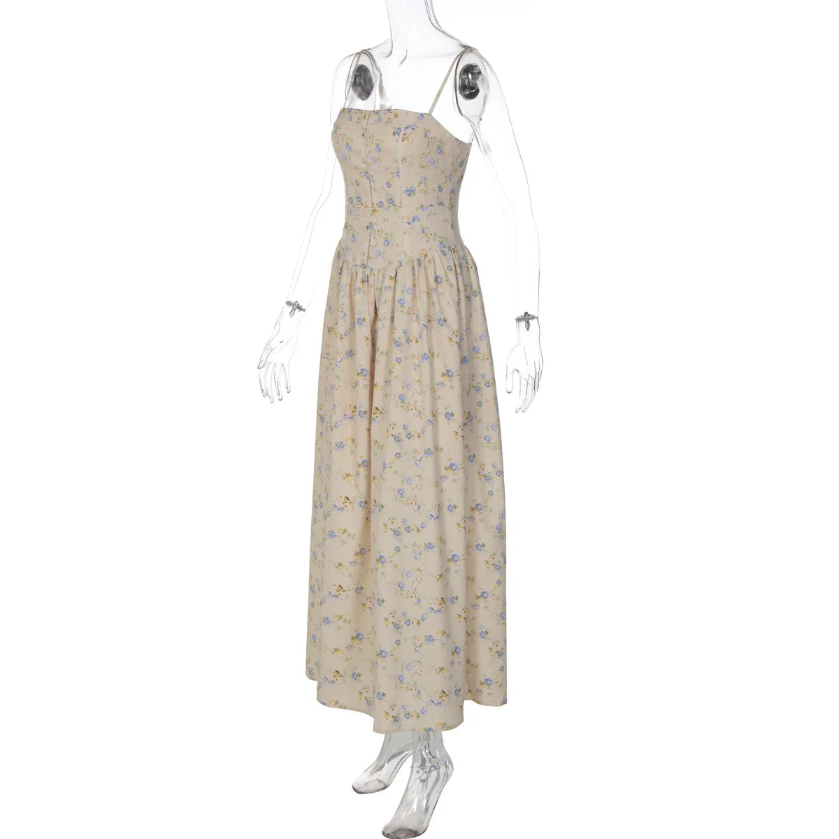 FDYOUI 2026 Summer Floral Print Spaghetti Strap Dress for Woman Elegant Sleeveless High Waist Long Party Evening Dresses Pink
