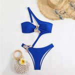 Sexy Black One Shoulder Swimwear One Piece Swimsuit Women 2026 Hollow Out Monokini Metal Ring High Cut Bathing Suit Swim Wear