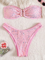 Shiny Sequins Mesh Bandeau Bikini Female Swimsuit Women Swimwear Two-pieces Bikini Set Brazilian Bathing Suit Swim Beach Wear