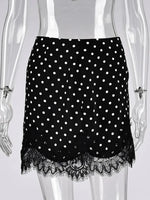 FDYOUI 2026 Woman Clothes Lace Patchwork Polka Dot Skirts Female Sexy Tight Short Skirt Black Party Night Club Dress Streetwear