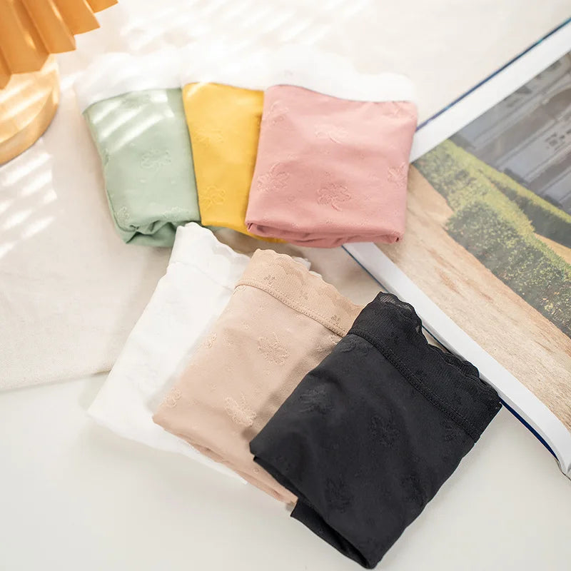 3Pcs/Set Ice Silk Boyshort Women Low Waist Panties Female Underpants Solid Color Lace Underwear Sexy Lingerie M-XL Boyshorts