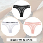 New 3Pcs Lace Thongs Women Floral G-string Underwear Trendy Letter T-Back Underpants Sexy Low Waist Bikini Panties Ladies Panty