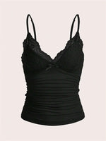 Sexy Contrast Lace Bow Front Crop Cami Top Women 2024 Summer Grunge Punk Y2K Clothes Ruched Skinny Backless Tee Shirt
