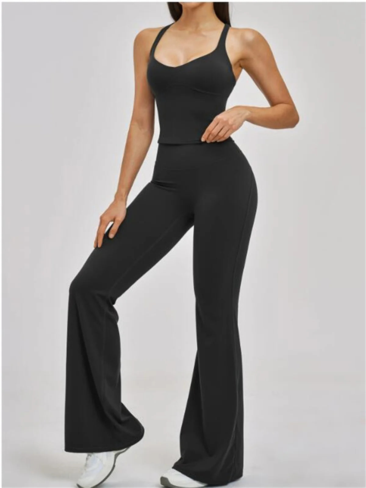 Summer Yoga Set Women Back Cross Shock-absorbing Slim Sports Tank Top Exercise Sets Outwear Running Flare Leggings Fitness Suits