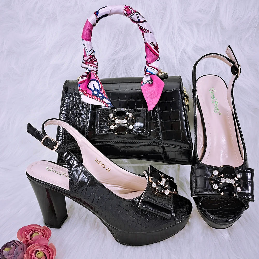 Doershow beautiful Italian Shoe and Bag Set New Shoes and Bag Set In Italy pink Color Italian Shoes with Matching Bags HFG1-23